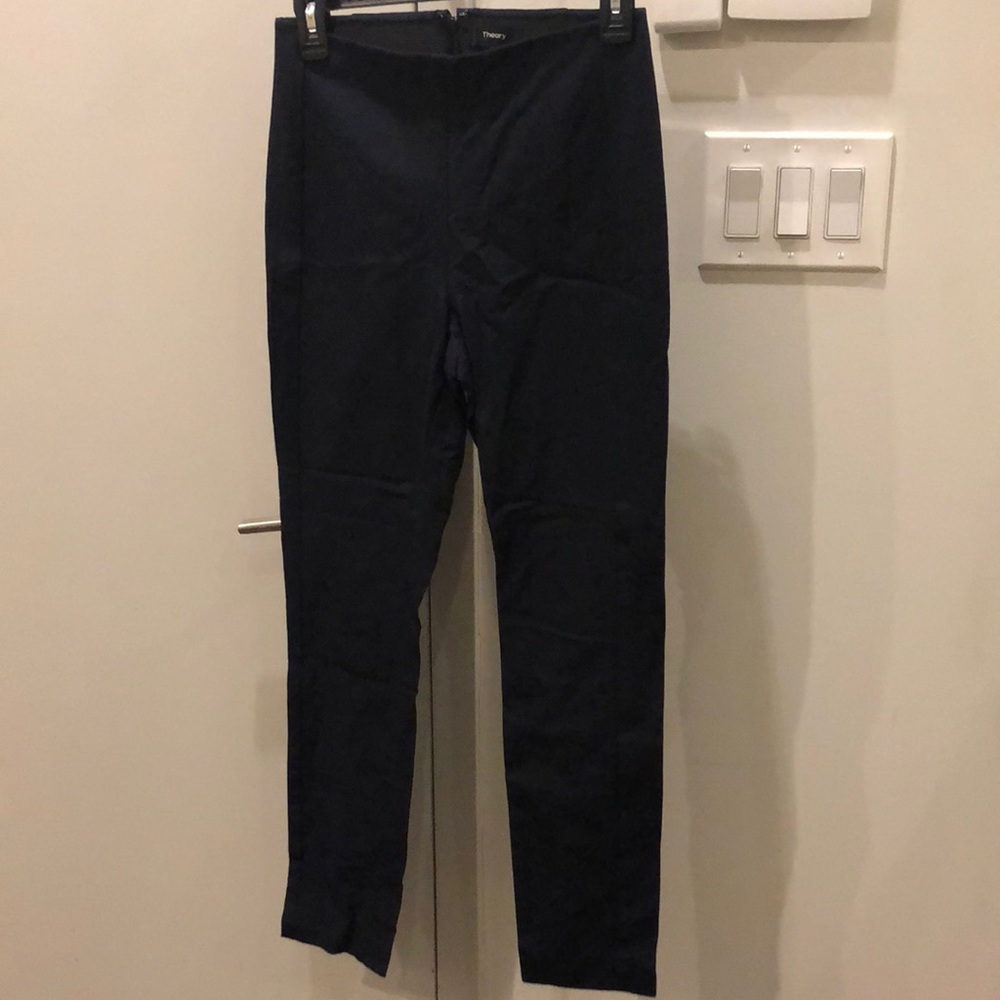 Theory navy stretch skinny dress pants with back hidden zip
